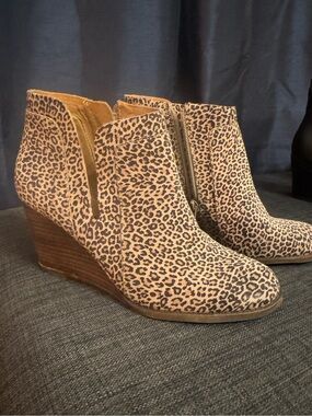 Lucky Brand Leopard Print Wedge Ankle Booties - Women